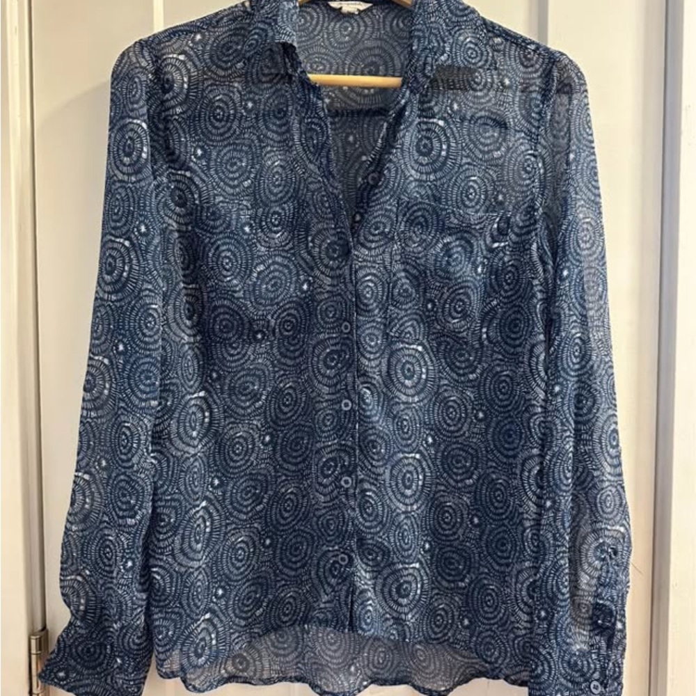 Aeropostale Navy Blue Sheer Button-Down with Circular Print